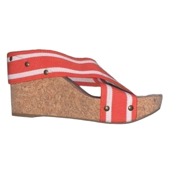 Lucky Brand Miller 2 Ladies Sandal Cork Wedge Heel Orange and White Size 8.5 - Picture 11 of 11